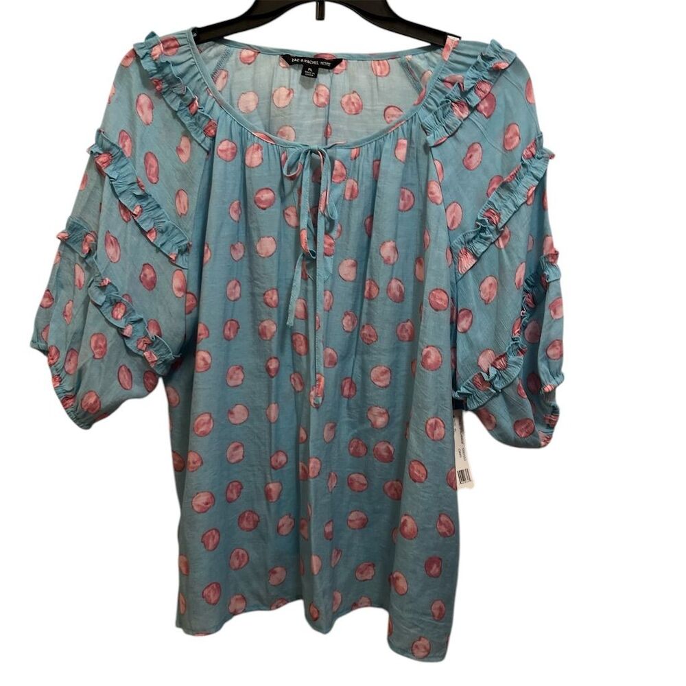 Zac & Rachel Petite Women's  Polka Dot V-Neck Blouse Size PL